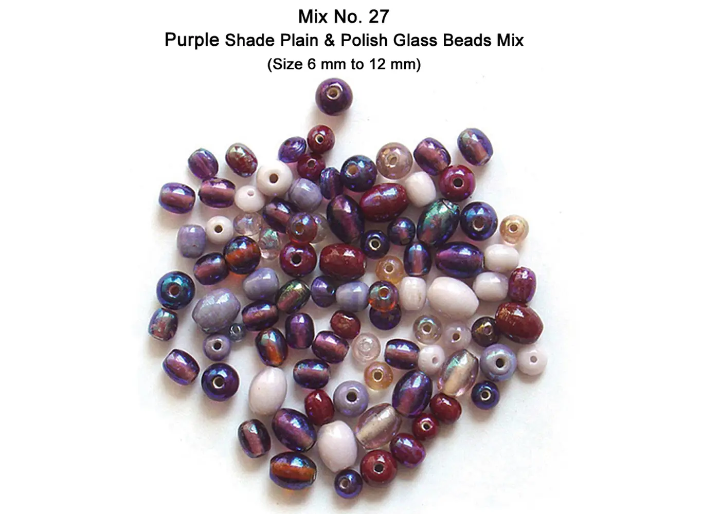 Purple Color Plain with Polish Glass Beads Mix (Size 6 mm to 12 mm)